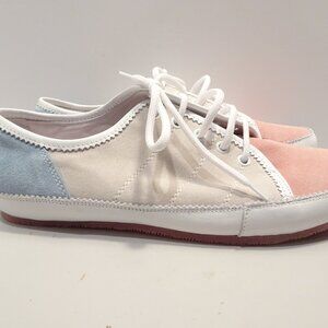 Heyraud Suede Color Block Lace Up Sneakers Size 39 EU 8 US Made in Italy Pink